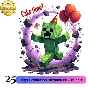 MineART Birthday PNG Clipart | Creepe Cake Time Design | 25 High-Res Digital Party Graphics | 300 DPI | Instant Download