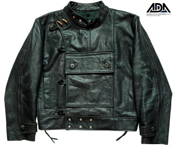 Handmade 50s Swedish Sheepskin Leather Rider Jacket: Avant-Garde Military Moto