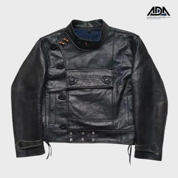 Handmade 50s Swedish Sheepskin Leather Rider Jacket: Avant-Garde Military Moto
