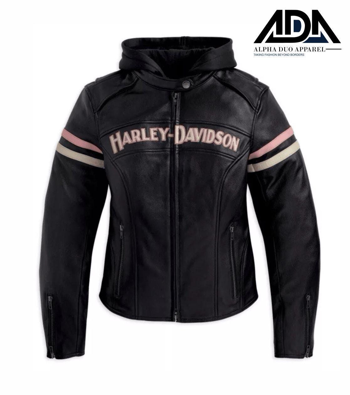 Women's Harley-Davidson Cowhide Leather Jacket Miss Enthusiast 3 in 1 with Hoodie – Black Motorcycle Riding Biker, Jacket Best Biker Gift