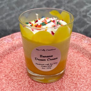 Banana Dream Cream Dessert Candle | Handmade Banana Scented Soy Candle with Sprinkles | Sweet Dessert Candle | Double Wicked