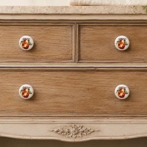 Vintage Pear Porcelain Drawer Knobs Set, Cottagecore Cabinet Pulls for Farmhouse Kitchens
