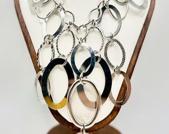 Silver Oval Link Statement Necklace, Chunky Metal Chain