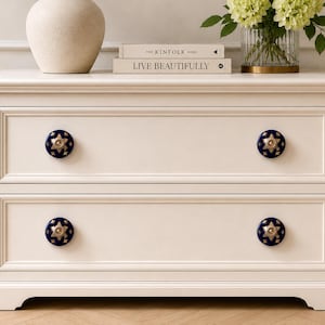 Vintage Drawer Knobs Set, Blue Floral Ceramic Farmhouse Cabinet Hardware, Boho Cottage Home Decor