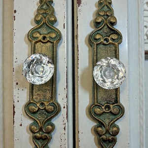Vintage Crystal Drawer Pulls Set of 2, Ornate Cast Iron with Bronze Finish, Cabinet Hardware 7 Inches