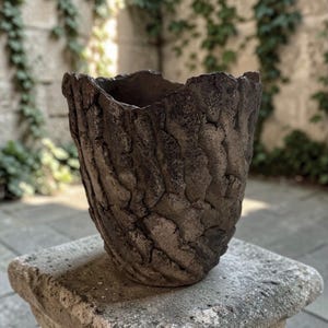Organic Textured Planter Pot, Rustic Stone Look Vase, Wabi Sabi Home Decor