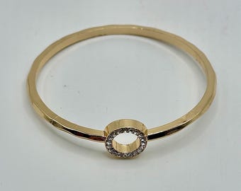 Gold Tone Circle Bangle Bracelet with Crystal Accents, Minimalist Geometric Bracelet