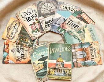 Juego de 10 postales antiguas de París, tarjetas decorativas francesas para pared.