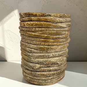 Rustic Bark Cement Planter Pot Vase– Textured Indoor Planter, Neutral Organic Modern Decor