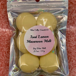 Iced Lemon Macaroon Wax Melts – Sweet Citrus Dessert Soy Wax Melts, Handmade Bakery Scented Melts, Pack of 6, Strong Scent Throw