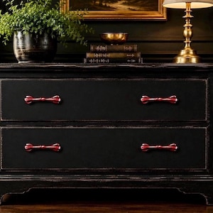 Red Distressed Drawer Pulls Set, Hand Painted Metal Hardware for Rustic Farmhouse Furniture