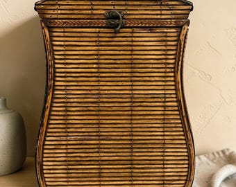 Vintage Bamboo Storage Chest with Divided Compartments Boho Rattan Organizer Cottagecore Decor