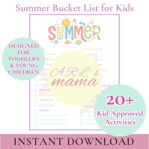 Summer Bucket List for Kids | Printable Activity Checklist | Budget-Friendly Summer Ideas for Young Children | Instant Download PDF