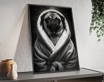 Pug in Robe Poster framed