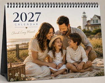 Calendrier de bureau familial personnalisé 2027 | Calendrier photo personnalisé | Calendrier mensuel personnalisé | Cadeau familial | Calendrier de bureau