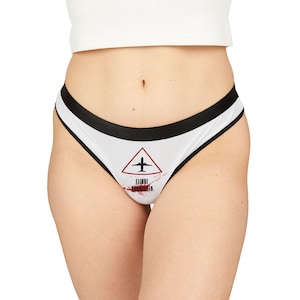 Warning Graphic Women&#39;s Thongs, Unique Underwear Gift, AOP Panties, Fun Lingerie for Her, Quirky Everyday Essentials