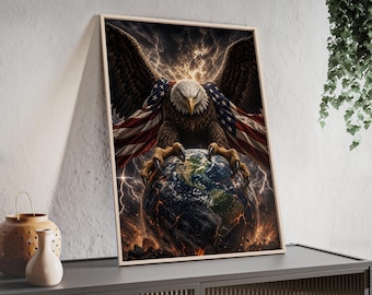 Póster de águila calva aferrándose a la tierra / Cuadro decorativo para pared