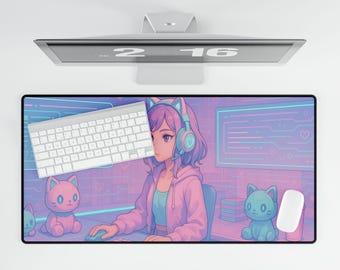 Tappetino da scrivania anime pastello: tappetino da scrivania XL Kawaii Neko Catgirl