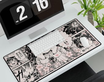 Podkładka na biurko Manga XL | Urocza podkładka na biurko Manga | Podkładka na biurko z motywem anime z lat 90. | Podkładka na biurko w stylu retro anime, prezent dla graczy