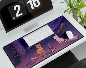 Tappetino da scrivania con gatto anime pastello: stelle celestiali, Moon Magic Gaming