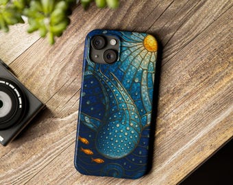 Custodia per telefono in vetro colorato con squalo balena: cover per iPhone con mosaico dell'oceano acquatico