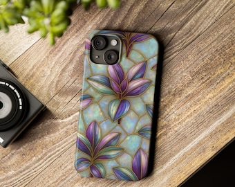 Custodia per telefono Tradescantia: cover per iPhone con motivo floreale in finto vetro colorato