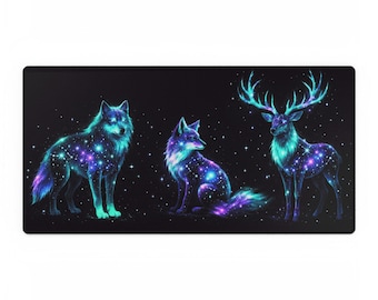 Tappetino da scrivania XL con animali neri / Tappetino da scrivania con animali scuri / Tappetino da scrivania bioluminescente con animali selvatici, ideale come regalo