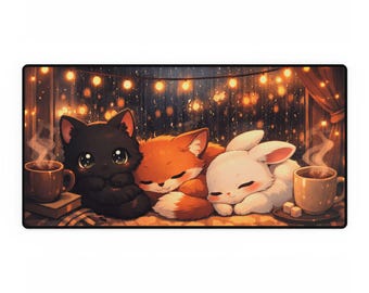 Tappetino da scrivania con animali anime XL / Tappetino da scrivania con animali in stile lofi / Tappetino da scrivania con animali kawaii / Tappetino da scrivania per gaming con animali carini