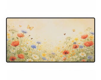 Tappetino da scrivania floreale naturale XL / Tappetino da scrivania con fiori selvatici / Tappetino da scrivania floreale naturale / Tappetino da scrivania botanico per gaming, idea regalo