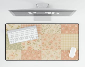 Tappetino da scrivania floreale in stile patchwork botanico vintage, stile cottagecore, per ufficio e casa, XL