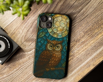 Custodia per iPhone con gufo in vetro colorato: custodia per telefono con mosaico della foresta magica