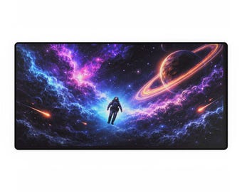 Tappetino da scrivania con astronauta nello spazio profondo / Tappetino da gioco con nebulosa cosmica per ragazzi