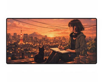 Tappetino da scrivania Lofi Animation XL / Tappetino da scrivania Lofi / Tappetino da scrivania Kawaii Lofi / Comodo tappetino da scrivania per videogiochi Lofi Anime