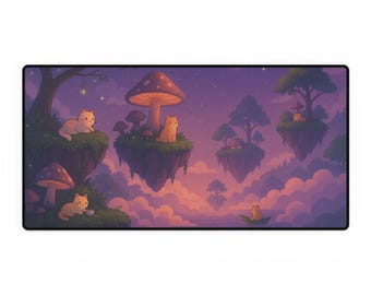 Tappetino da scrivania Lofi Cat: Isola Forestale Galleggiante, Sottomano XL con Scena Anime