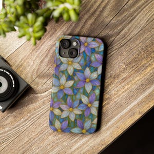 Starflower Stained Glass Phone Case Iridescent Mosaic iPhone Cover Faux Abalone Shell Floral Case Pearlescent Artsy Gift