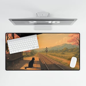 Studio Ghibli Deskmat Cute Lofi Cat XXL Mousepad Sakura Aesthetics Japanese Anime Desk Mat Lofi Ambiance Cherry Blossom Deskpad