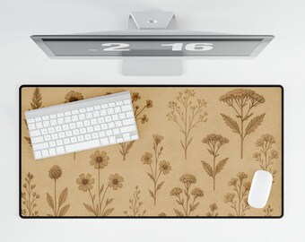 Sottomano vintage con fiori selvatici color seppia, decorazione per erbario botanico