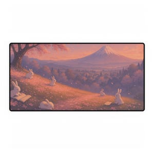 Lofi Cherry Blossom Desk Mat Cute Bunny XL Desk Pad Anime Lofi Aesthetic Nature Scene
