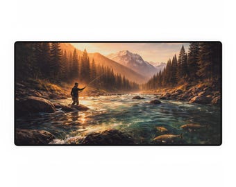 Tappetino da scrivania per pesca XL / Tappetino da scrivania a tema pesca / Tappetino da scrivania per pesca / Regalo per appassionati di pesca e giochi all'aperto