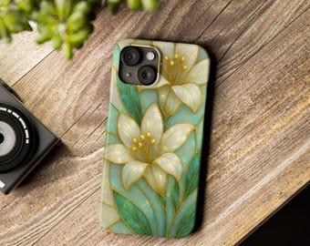 Custodia per iPhone in vetro colorato Tuberose: cover floreale in abalone iridescente