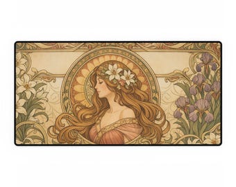 Tappetino da scrivania Art Nouveau Botanical XL / Tappetino da scrivania decorativo ispirato ad Alphonse Mucha XL