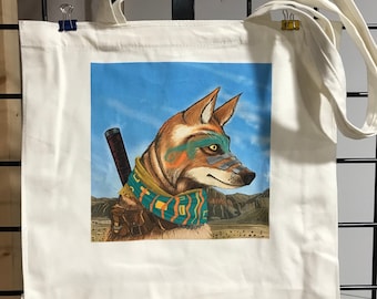 Canvas Tote Bag featuring Fantasy Nomad Desert Coyote artwork by Michigan artist Dennis A!