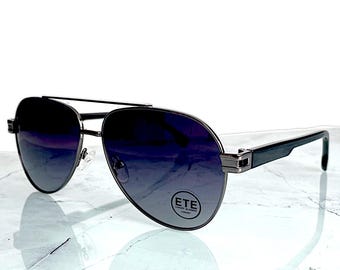 Gafas de sol polarizadas con montura metálica y patillas de acetato negro, estilo unisex / Gafas de diseño ETE
