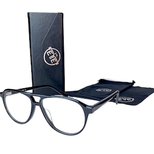 Eyeglasses Frames Unisex Acetate Black Aviator | Stylish Optical Glasses | Clear Lens Eyewear | Prescription Ready | ETE Eyewear