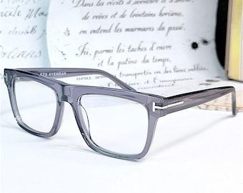 Blue Light Glasses, Gray Acetate Square Frame, Clear 0.00