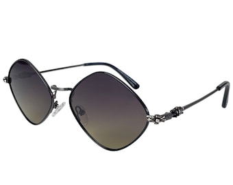 Okulary przeciwsłoneczne Retro Diamond Polarized: czarno-srebrna metalowa oprawka, UV400