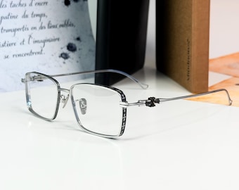 Rectangular Titanium Eyeglass Frames Vintage Japanese Gothic Unisex Grey Optical Glasses Prescription Ready