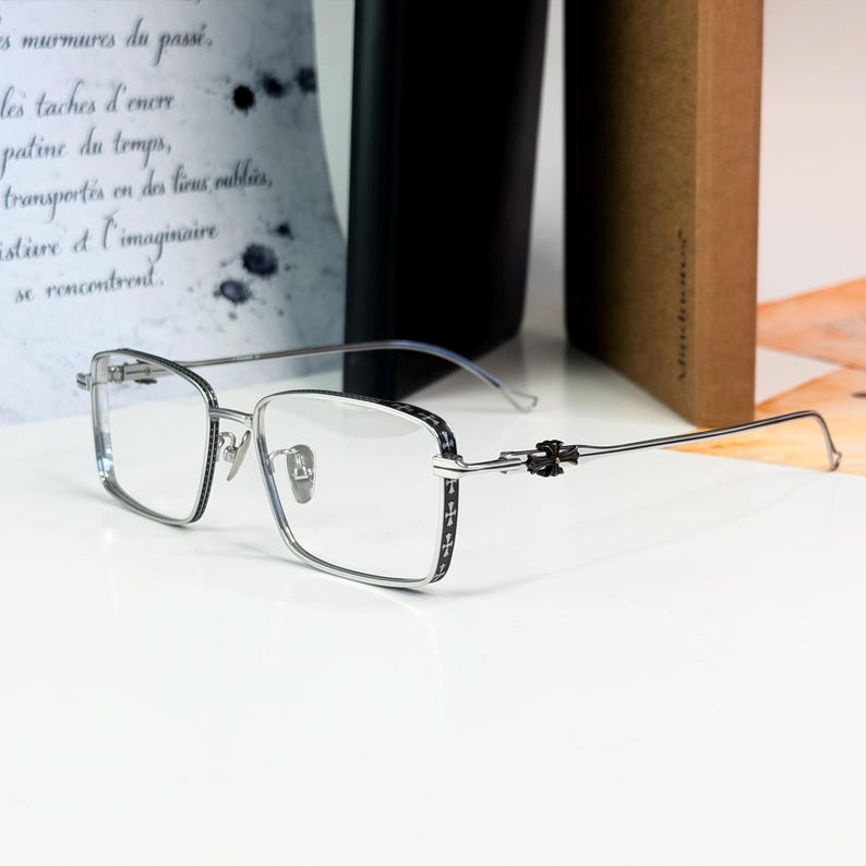 Rectangular Titanium Eyeglass Frames Vintage Japanese Gothic Unisex Grey Optical Glasses Prescription Ready image 1