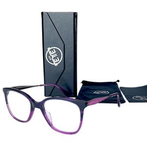 Women&#39;s Purple Eyeglass Frames ETE – Stylish Optical Glasses for Prescription or Fashion Look, Elegant Acetate Frame with Glitter Temples