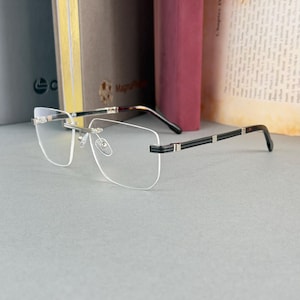 Randloze brilmonturen, uniseks brillenglazen op sterkte, zilverzwarte optische monturen, heldere lens nerd-bril